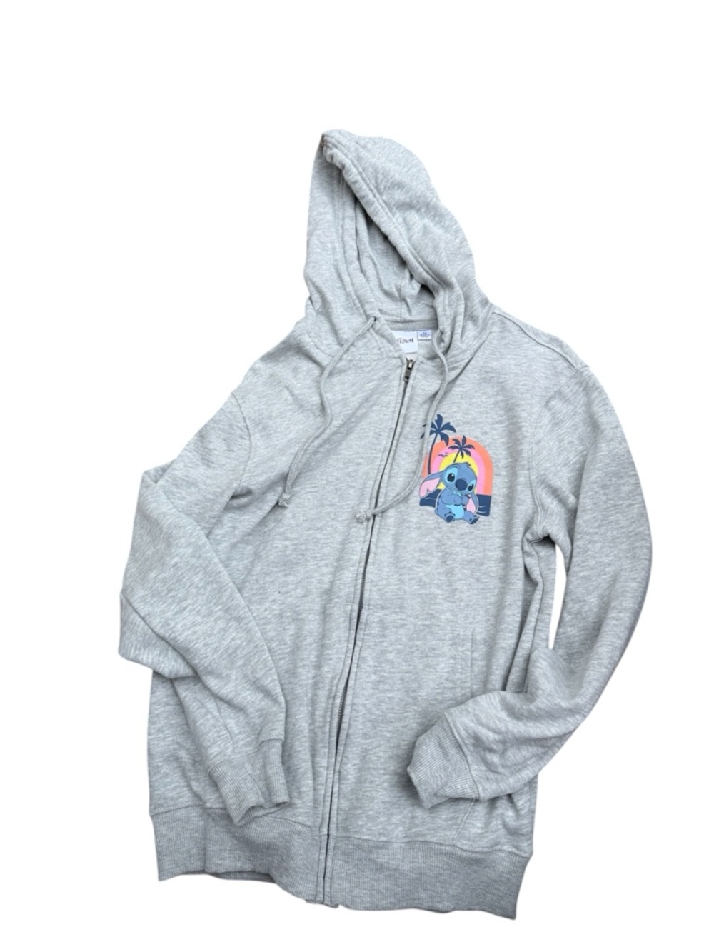 Grey Zip Hoodie with Stitch Graphic